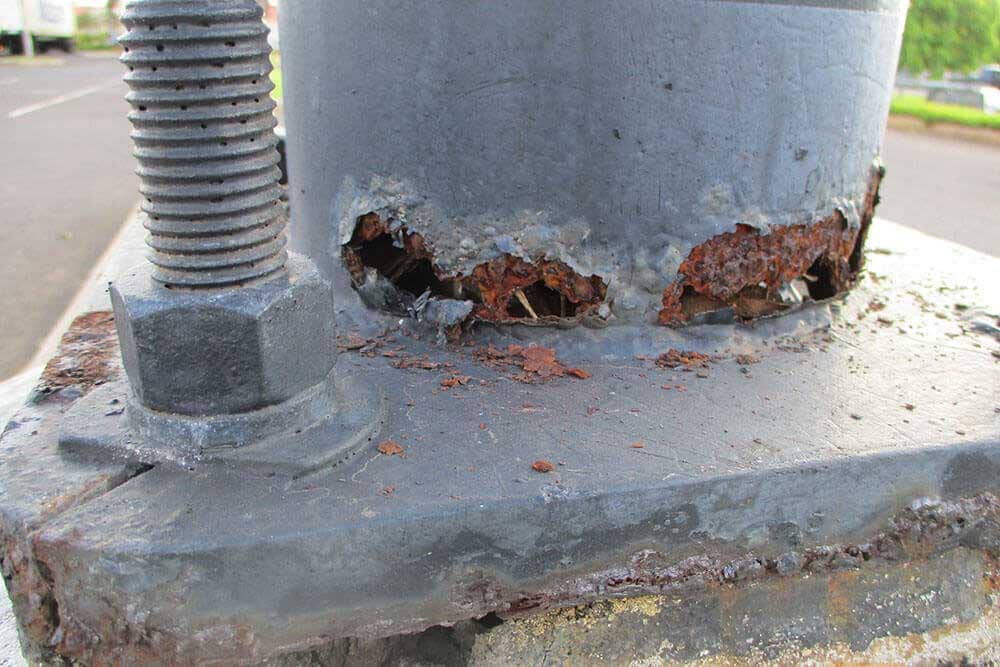 light pole rust from Santa Ana winds